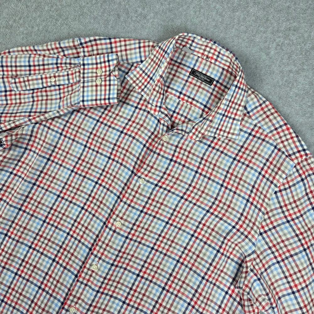 Saks Fifth Avenue Black Label Large Plaid Linen Blend Long Slv Button Up Shirt